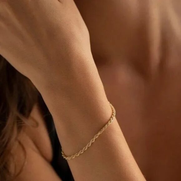 Jewelry - New 14KT Gold Plated Diamond Cut Rope Chain Bracelet